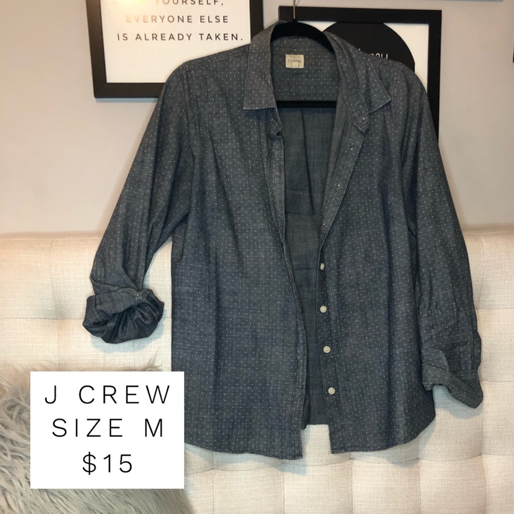 J. Crew polka dot chambray button down